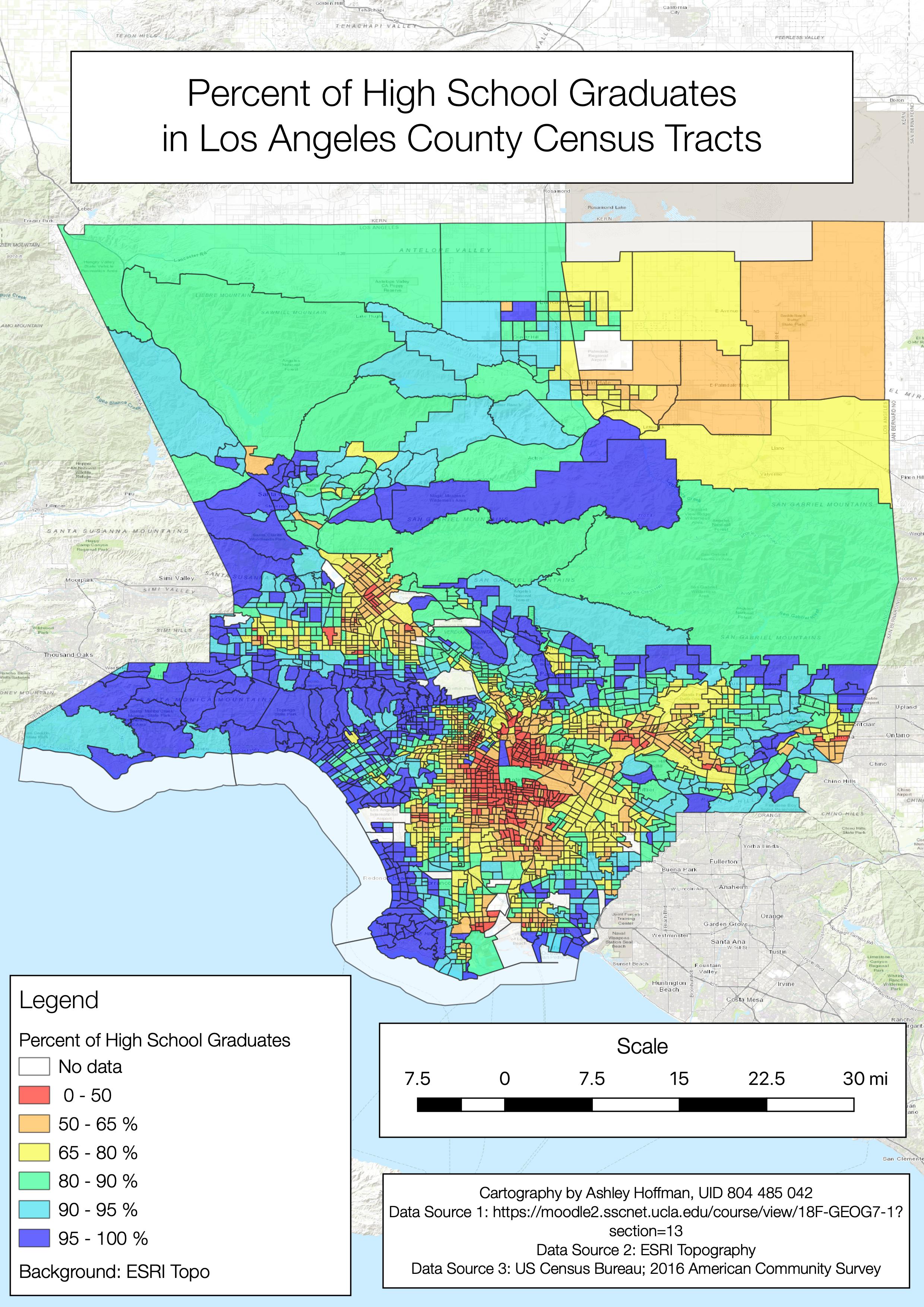 Percent of High School Graduates per Los Angeles Census Tract