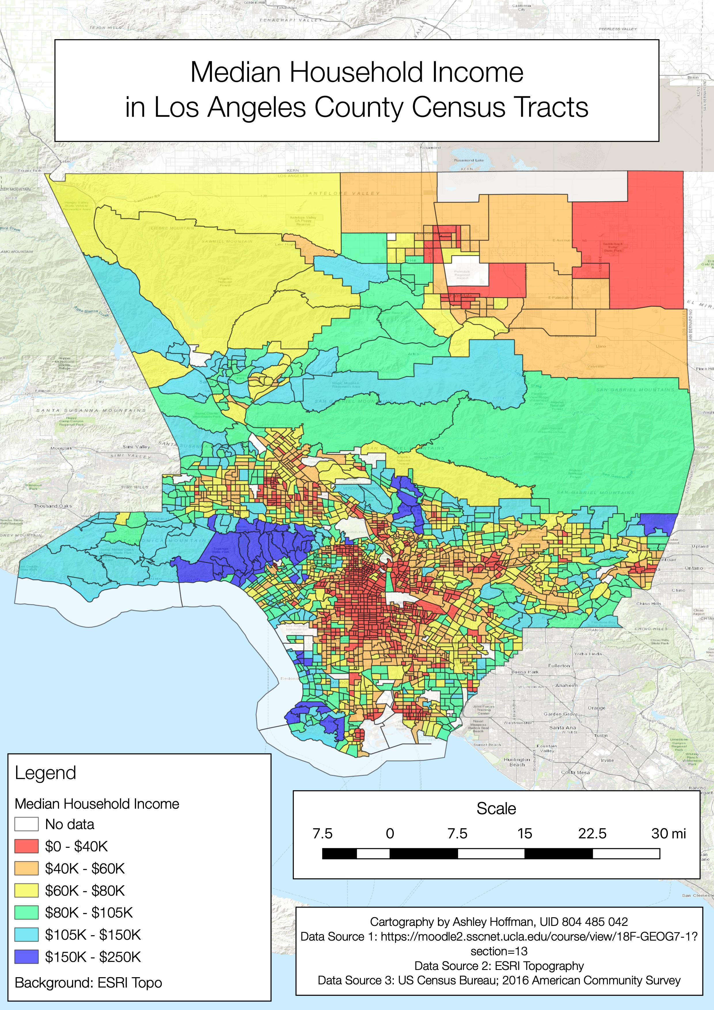 Median Household Income in each Los Angeles Census Tract